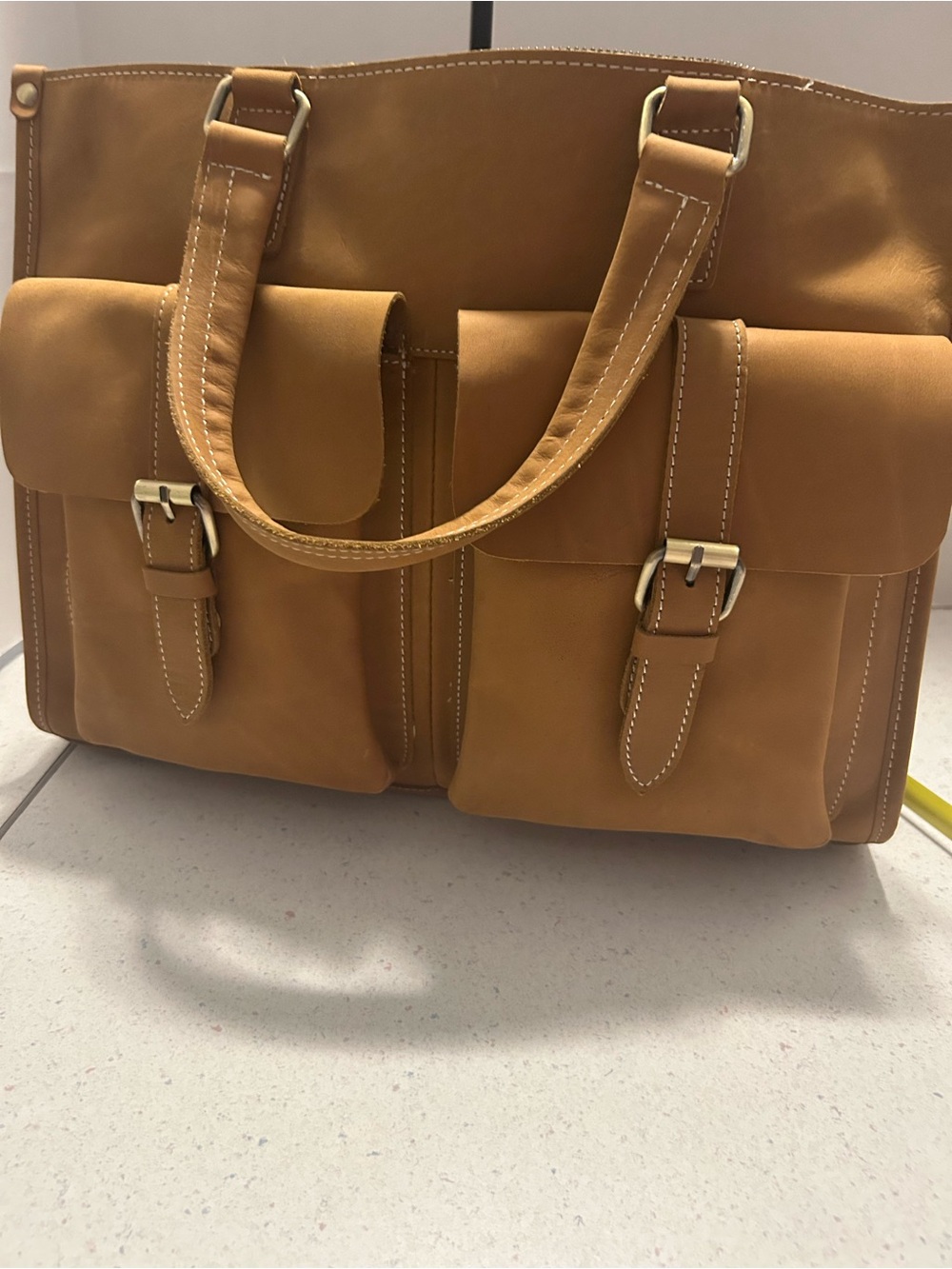 Suede Leather Saddle Bag in Camel